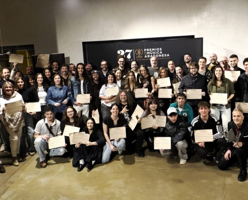 Foto de Familia, de las nominaciones de los 27 Premios de la Música Aragonesa, foto Luis Lorente para Aragón Musical